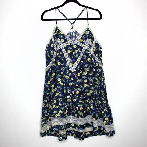 Umgee Dress Women's Size Medium Navy Blue Floral with Lace Spaghetti Strap - Picture 1 of 6